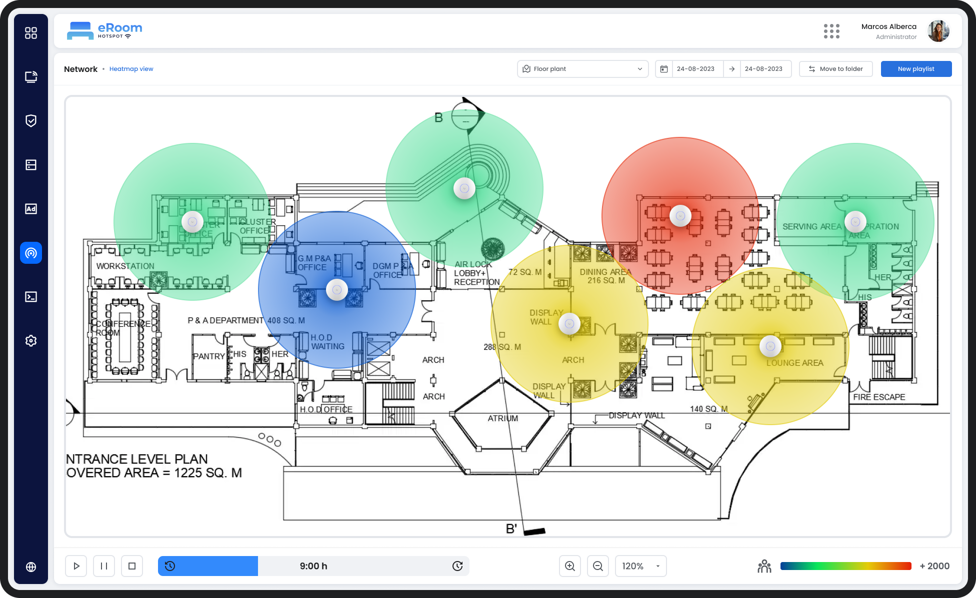Con eRoom Hotspot para hoteles podrás desplegar Heatmap para conocer el recorrido de tus clientes, sus momentos y las zonas de frecuencia
